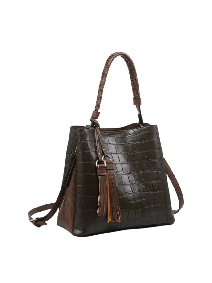 Vegan leather hobo bag with croc texture and snap closure